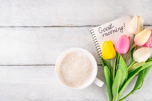 Spring Coffee Background with Flowers Stock Photo - Image of march ...