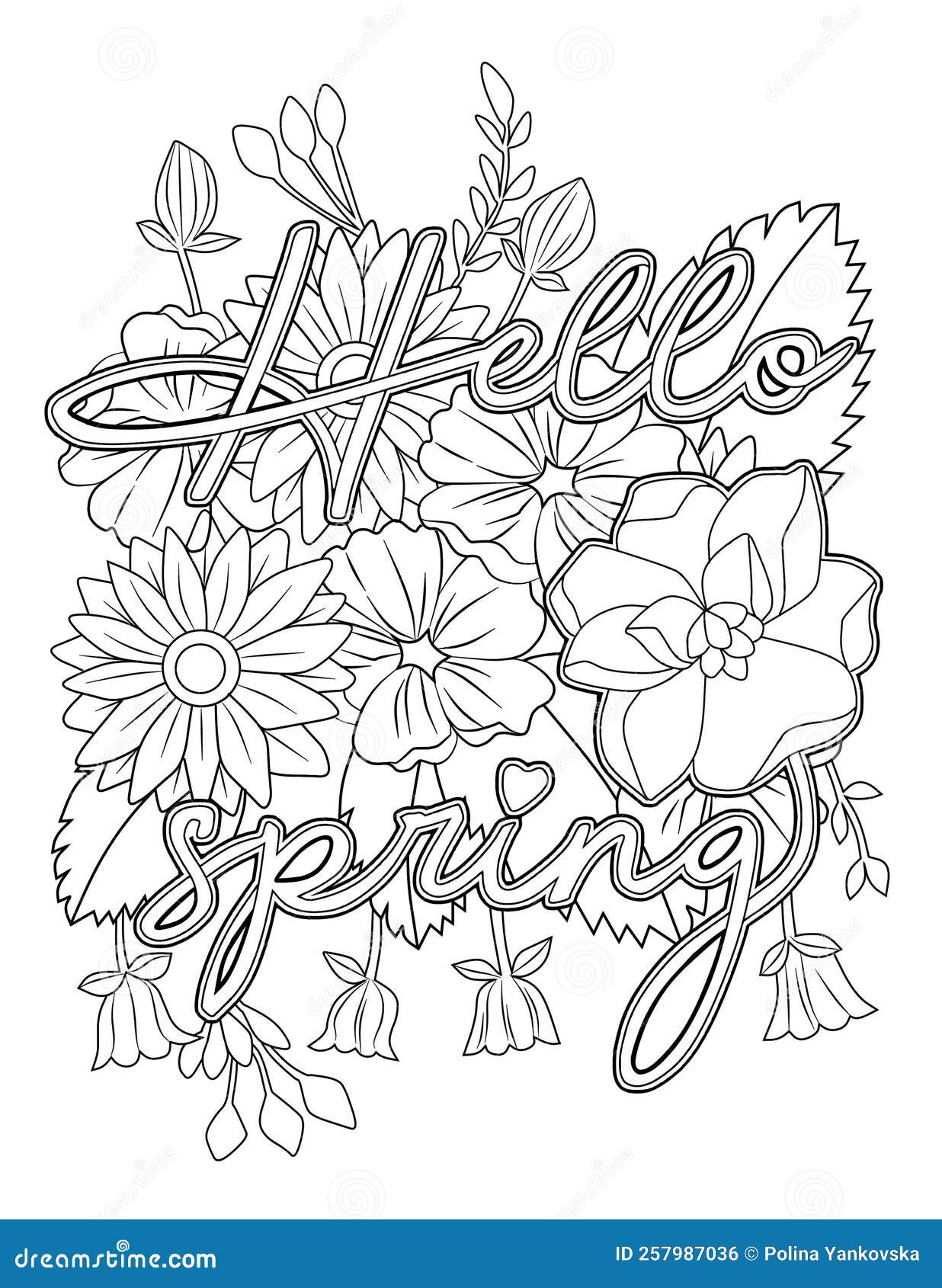 Spring Coloring Page for Adult Stock Illustration - Illustration of ...