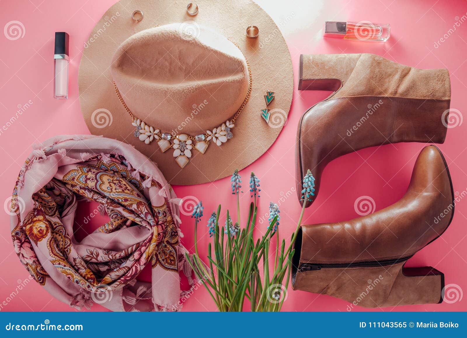 Spring Female Outfit Set Of Clothes Shoes And Accessories Stock Image 