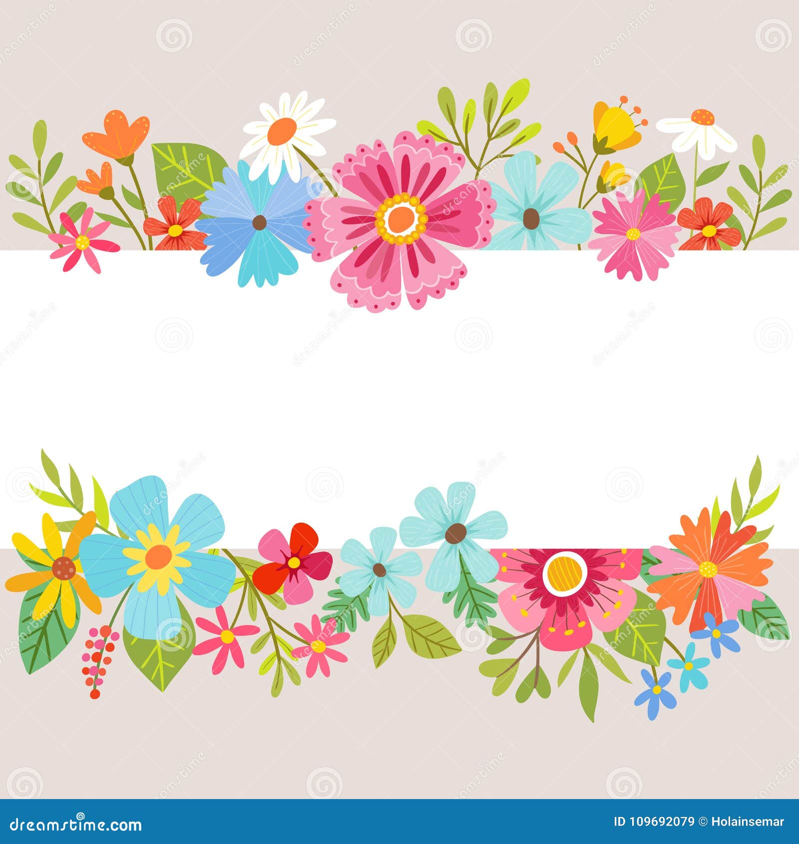 Spring Floral Background with Cartoon Flowers. Stock Vector ...