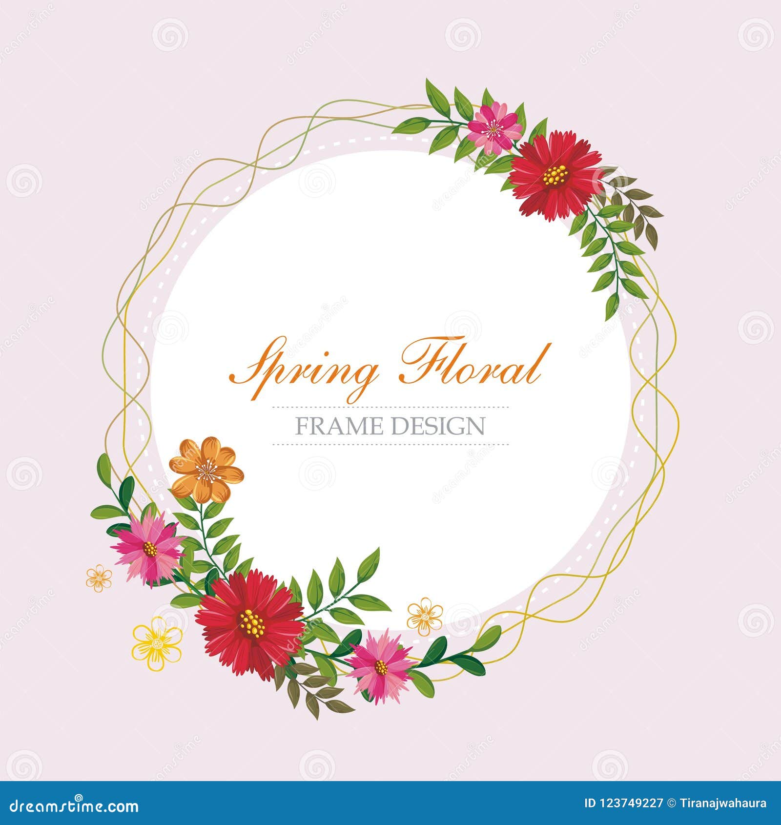 Spring Floral Frame with Golden Lineal Vector Design Stock Vector ...