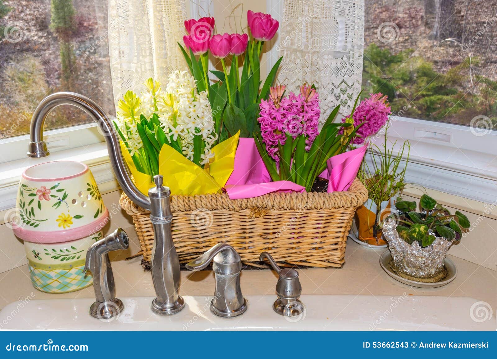 Spring Flower Basket stock image. Image of flowers, interior 53662543