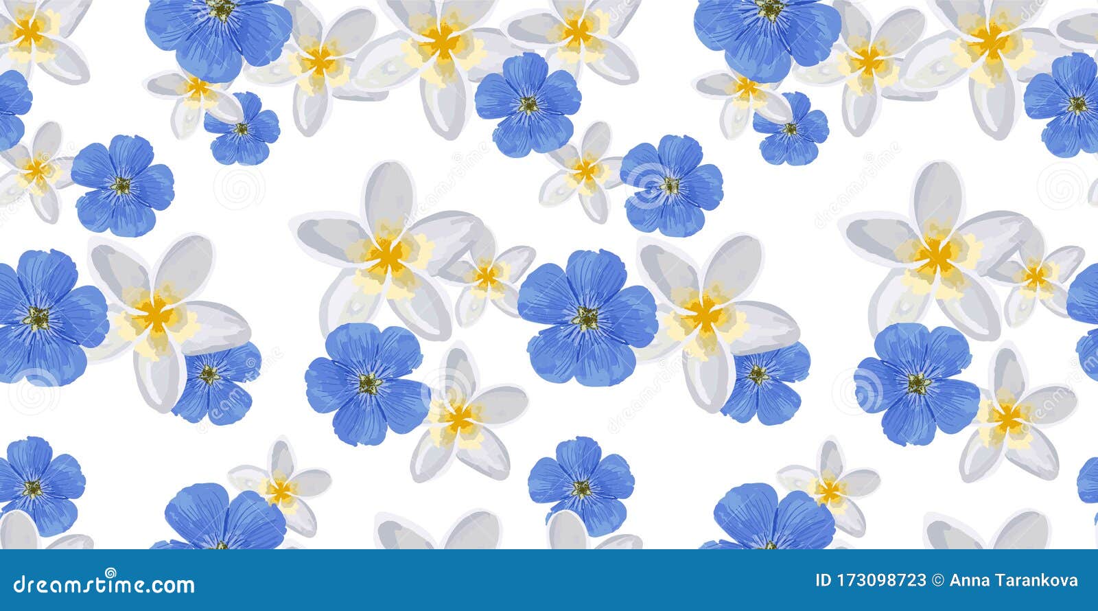 spring flower pattern. fresh flowers. beautiful seamless pattern. blue and white petals. perfect  for fabric and textile