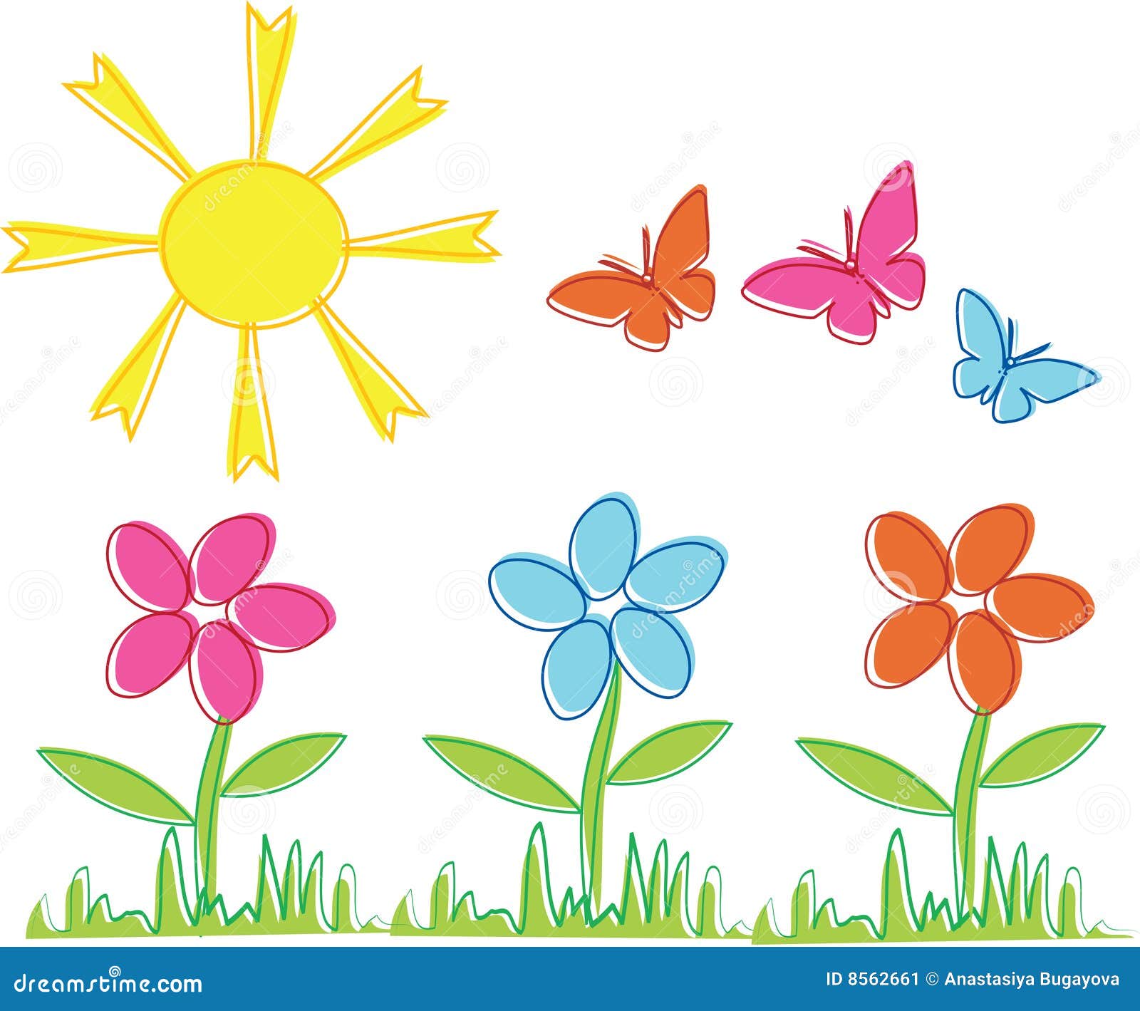 Spring Flowers And Butterflies Stock Vector - Illustration ...