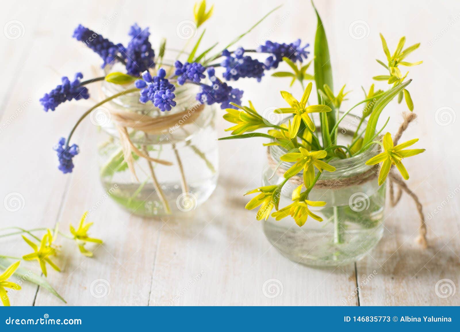Spring Flowers in Glass Jars Stock Image Image of table, flowers