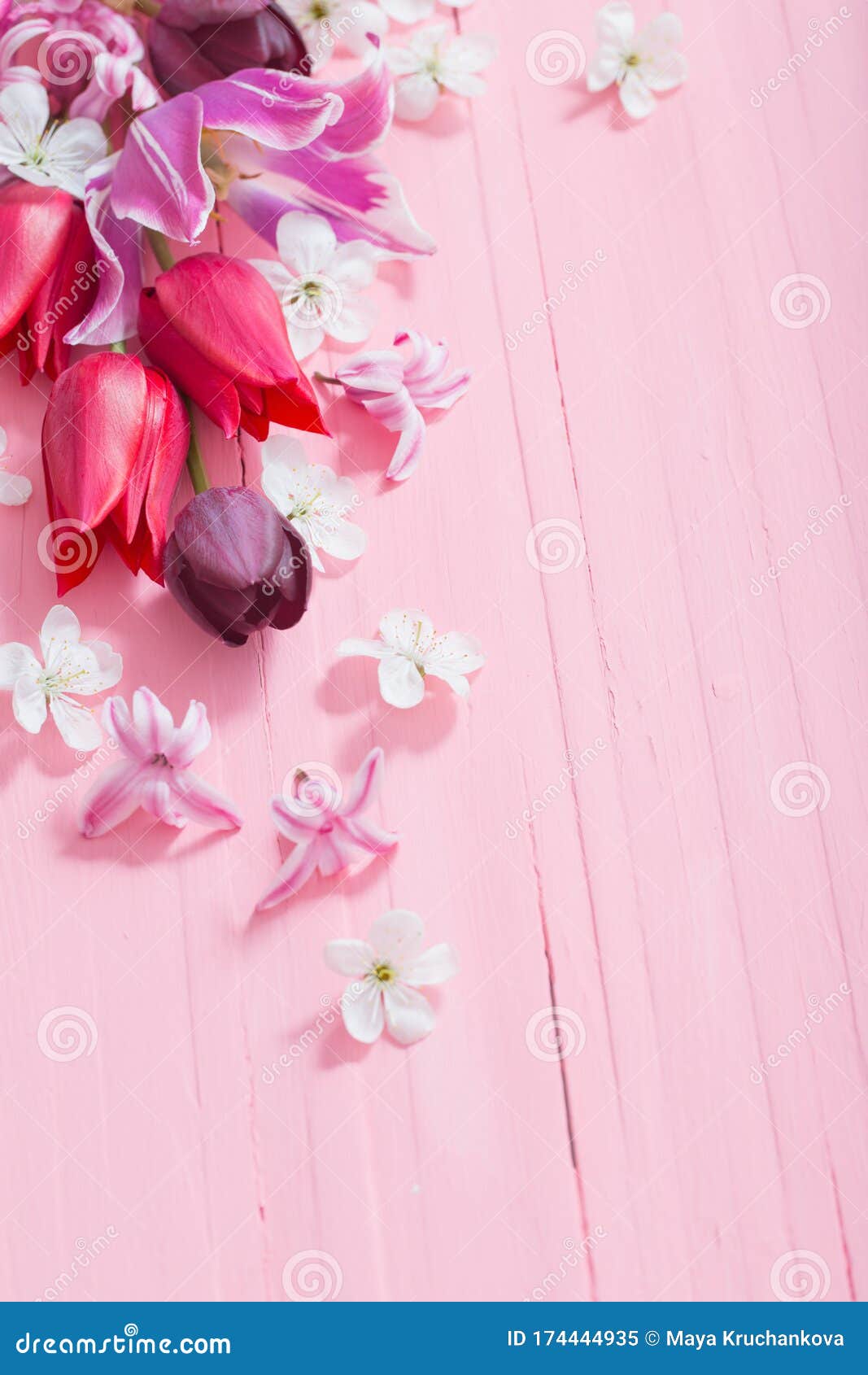 Flowers on Pink Wooden Background Stock Image Image of design, nature 174444935