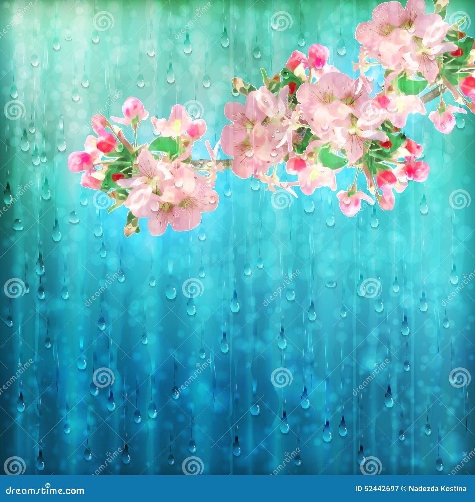 Spring Flowers Rain Vector stock vector. Illustration of colorful