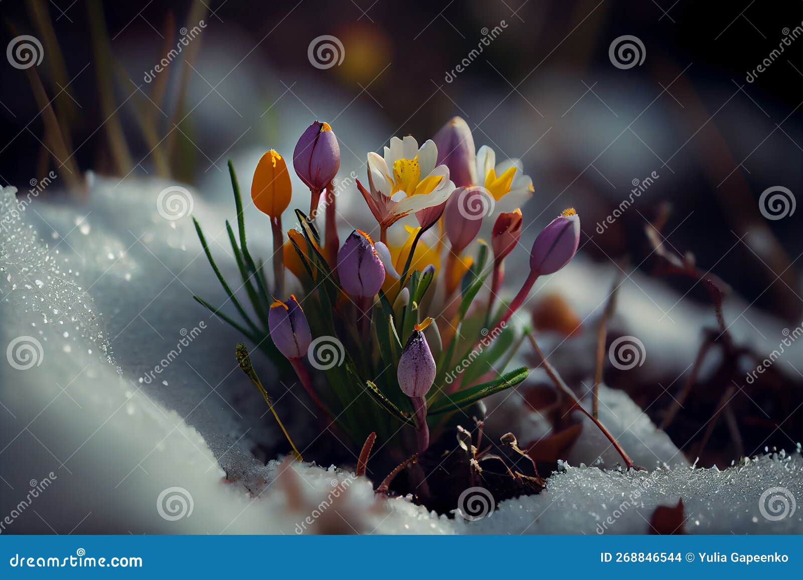 Spring Flowers in Snow. Illustration Generative AI Stock Illustration Illustration of