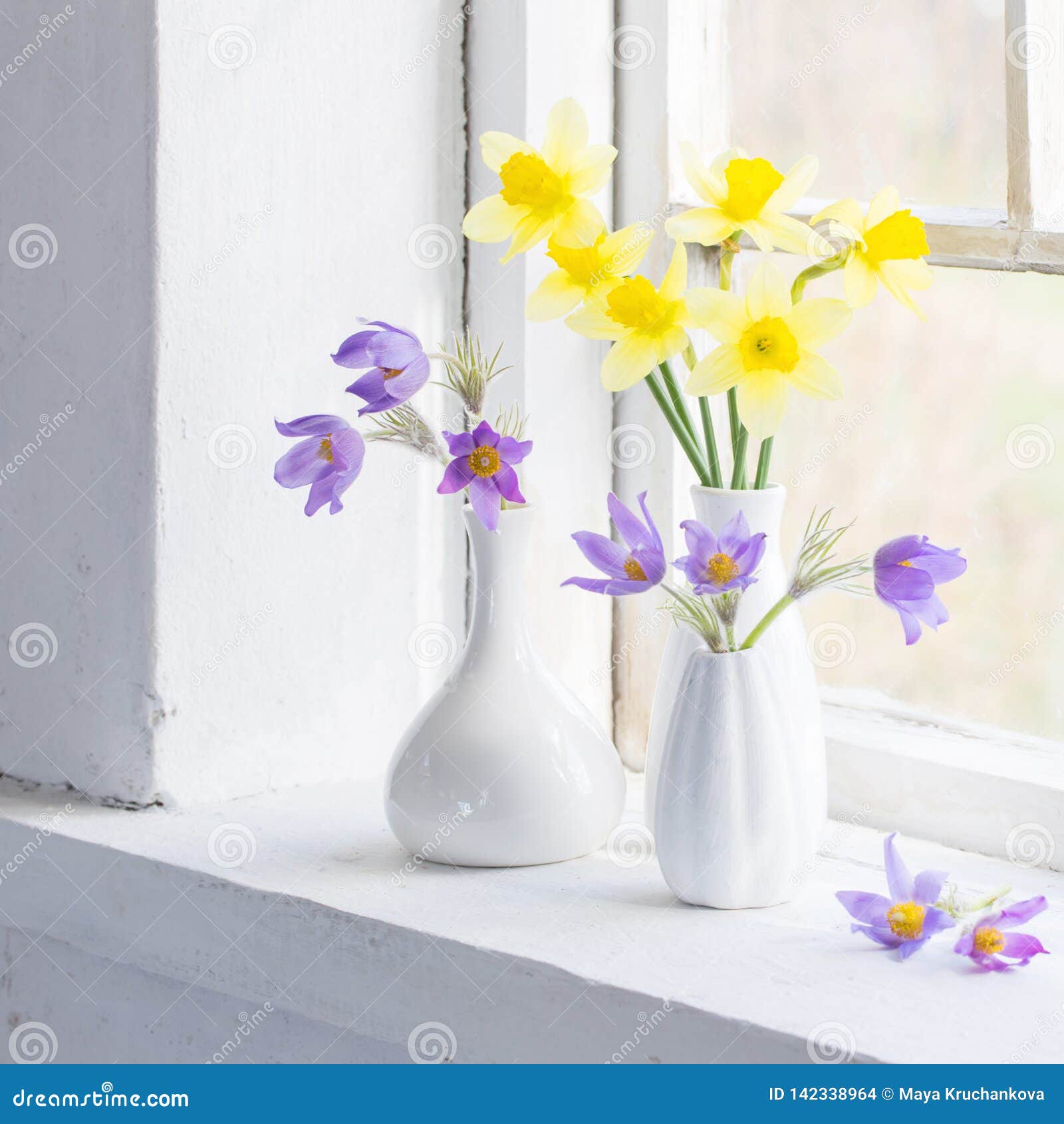 Spring Flowers on Windowsill Stock Photo Image of home, decor 142338964