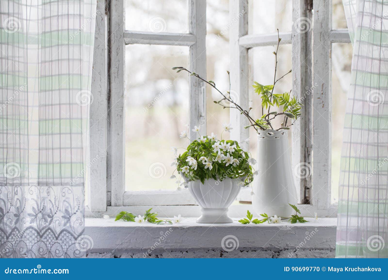 Spring Flowers on Windowsill Stock Photo Image of bouquet, vintage