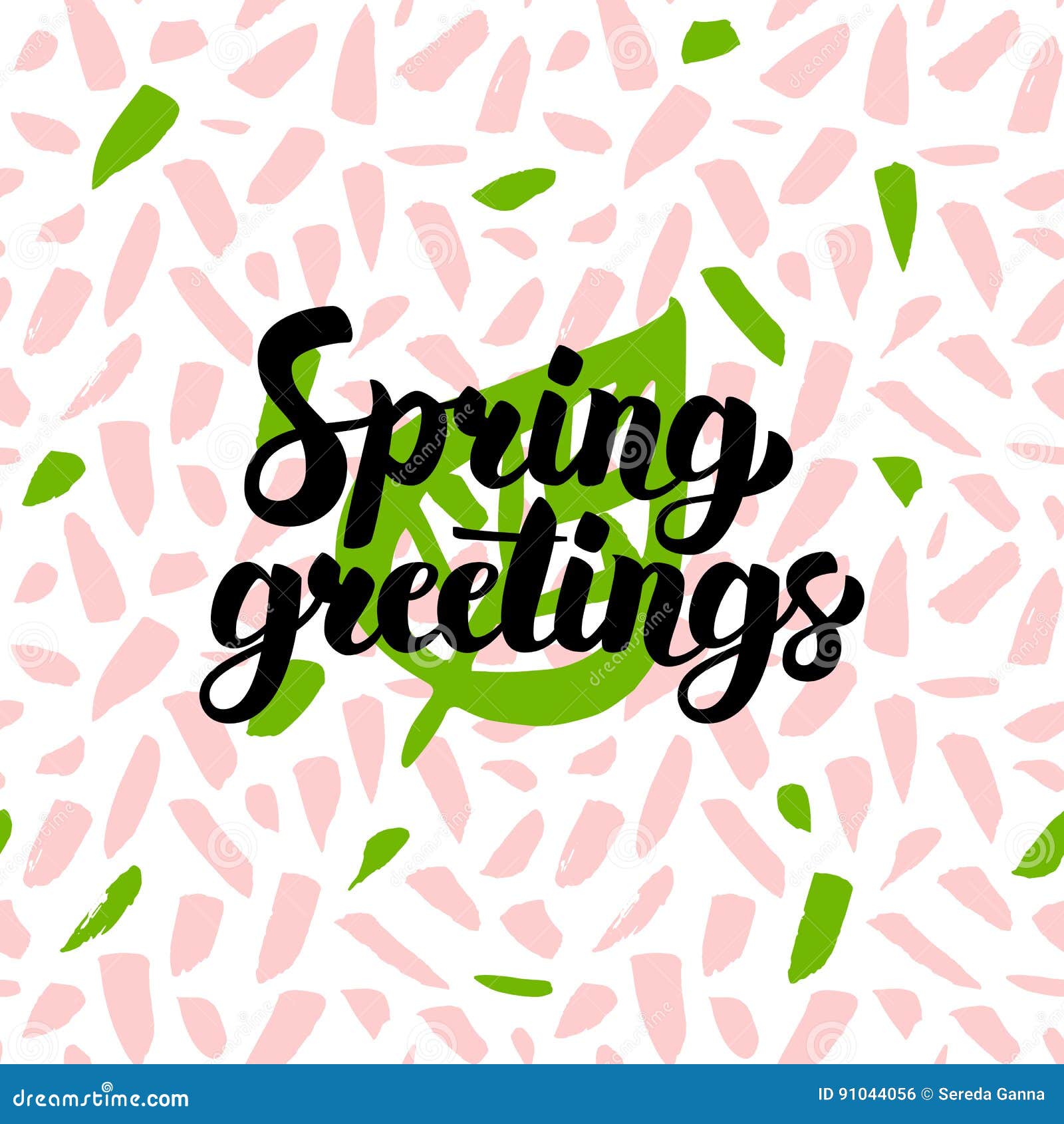 Spring Greetings Handwritten Card. Vector Illustration of Nature Seasonal Postcard with Calligraphy.