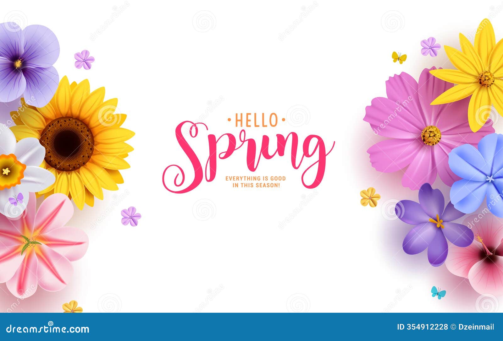 spring hello greeting text clipart . hello spring greeting card with sunflower, daisy, crocus, chamomile