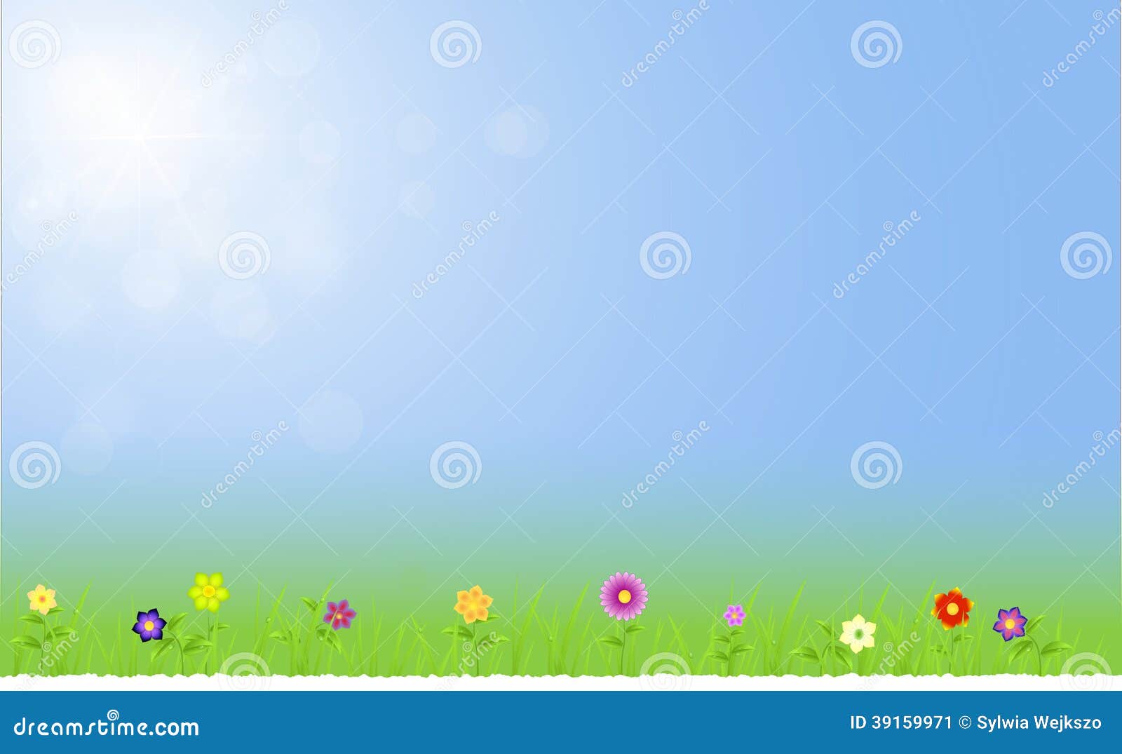 spring landscape with sky with ray of lights