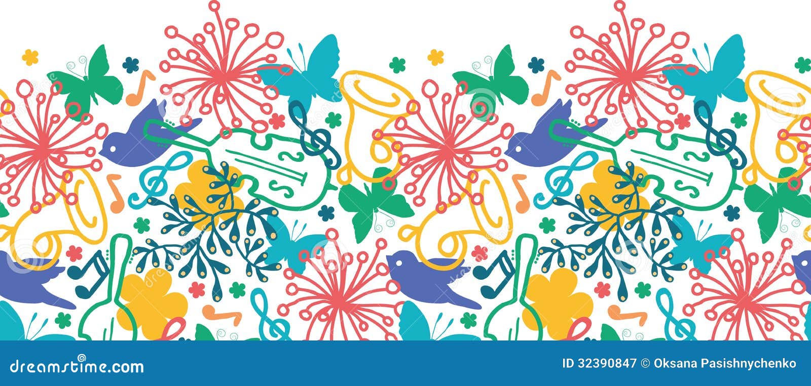 Spring music symphony horizontal seamless pattern stock vector