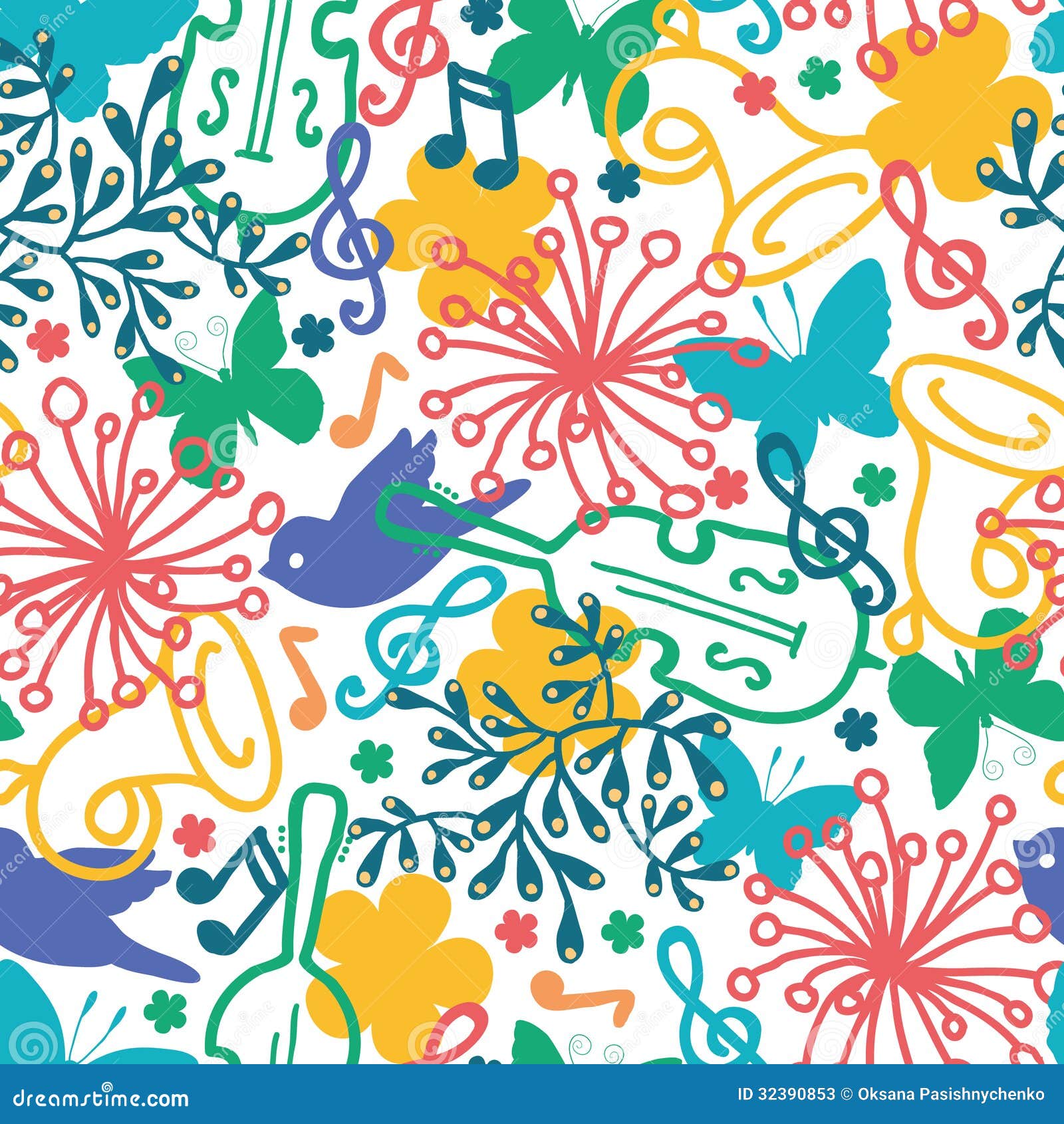 Spring music symphony seamless pattern background stock vector