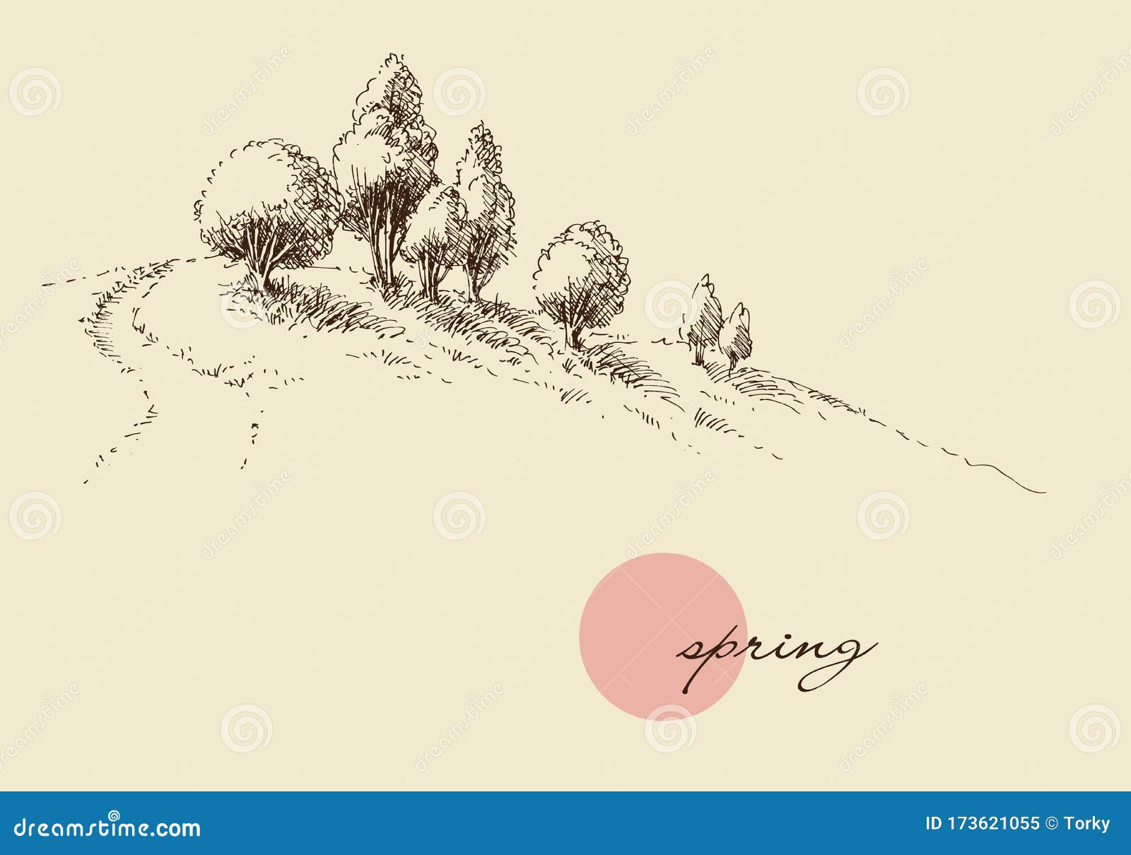 Spring Nature Wallpaper, Trees on a Hill Sketch Stock Vector - Illustration  of hike, hill: 173621055
