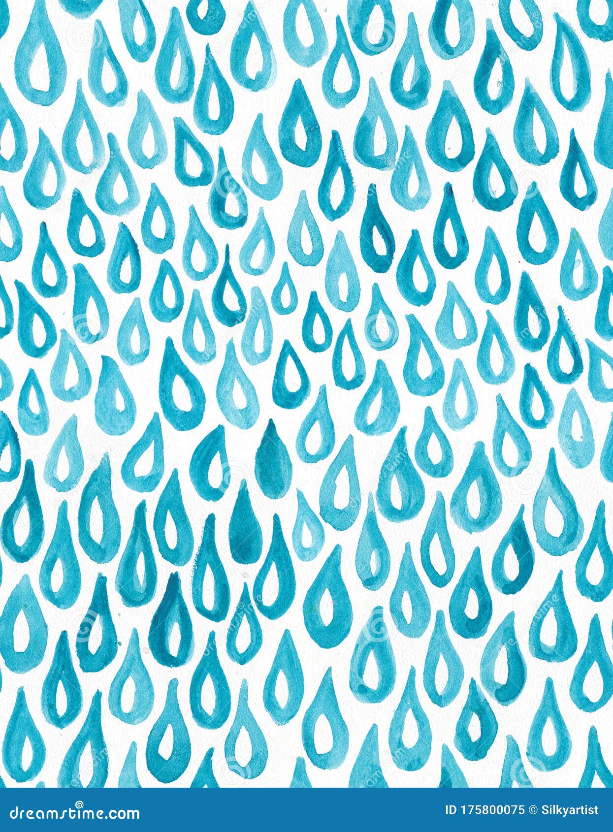 Spring Rain Drops Pattern - Light Blue Watercolor Drops on White Paper ...