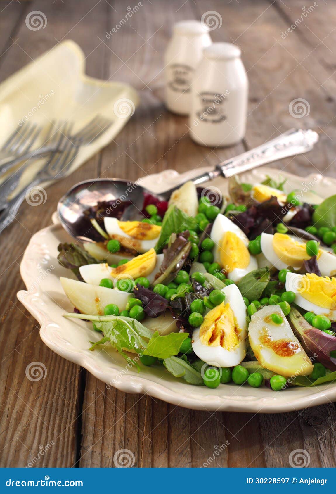 Spring Salad with Green Pea, Potato and Eggs Stock Image Image of selective, rocket 30228597