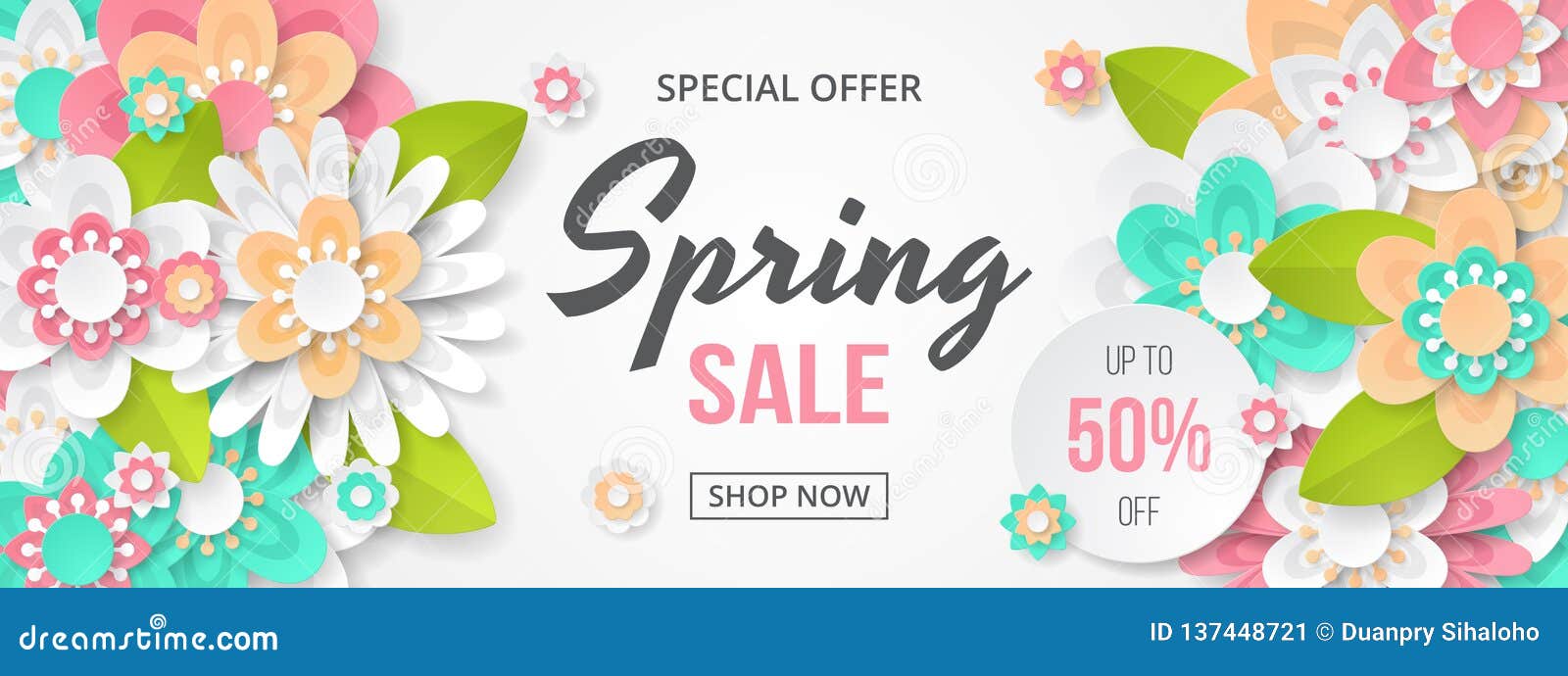 spring sale banner with beautiful colorful flower.