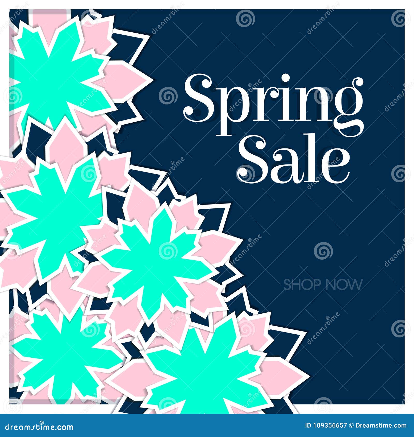 Spring Sale Poster with Paper Flowers. Stock Illustration