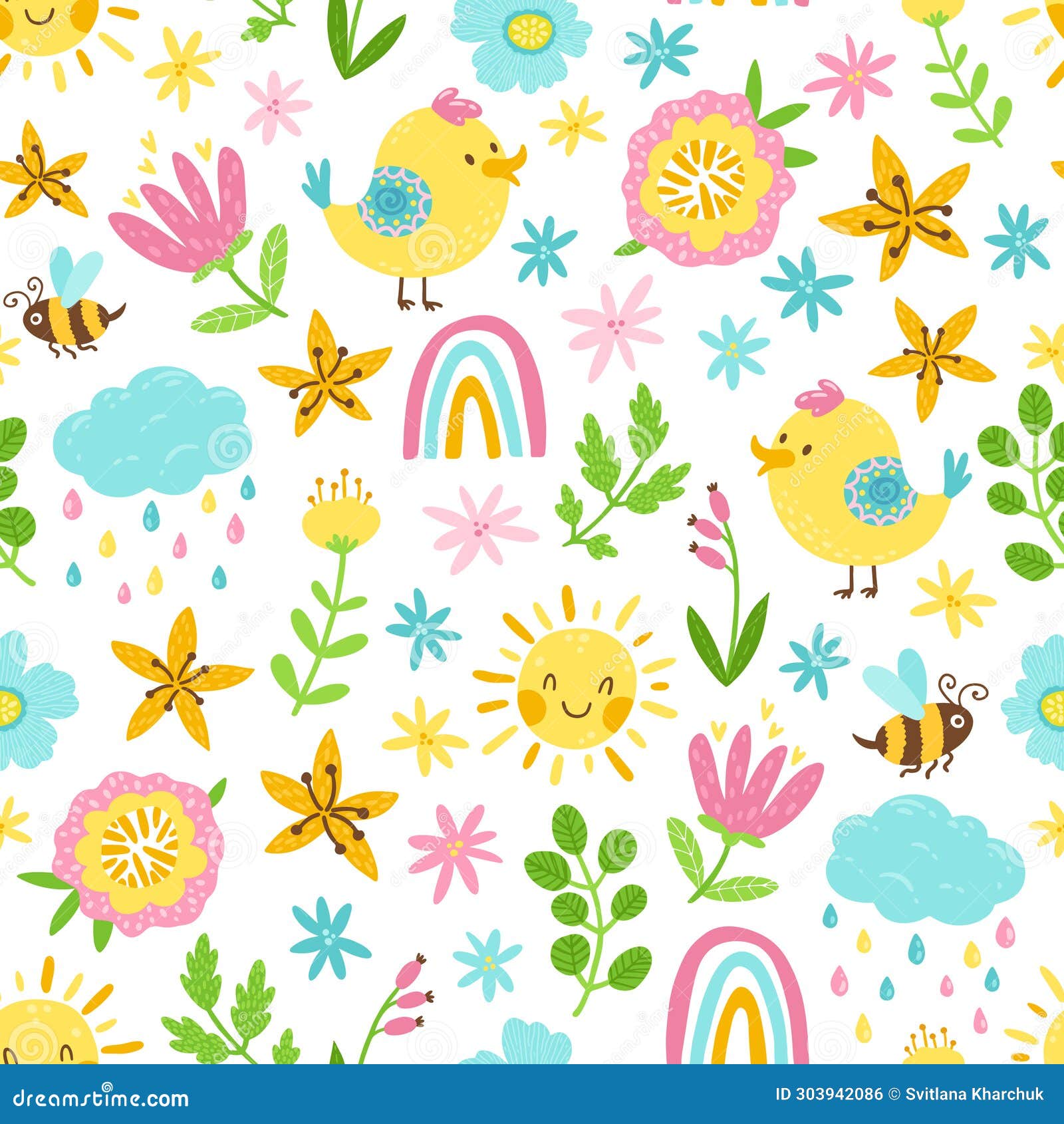 Spring Clip Art-rainbow simple cartoon style covered with flowersl