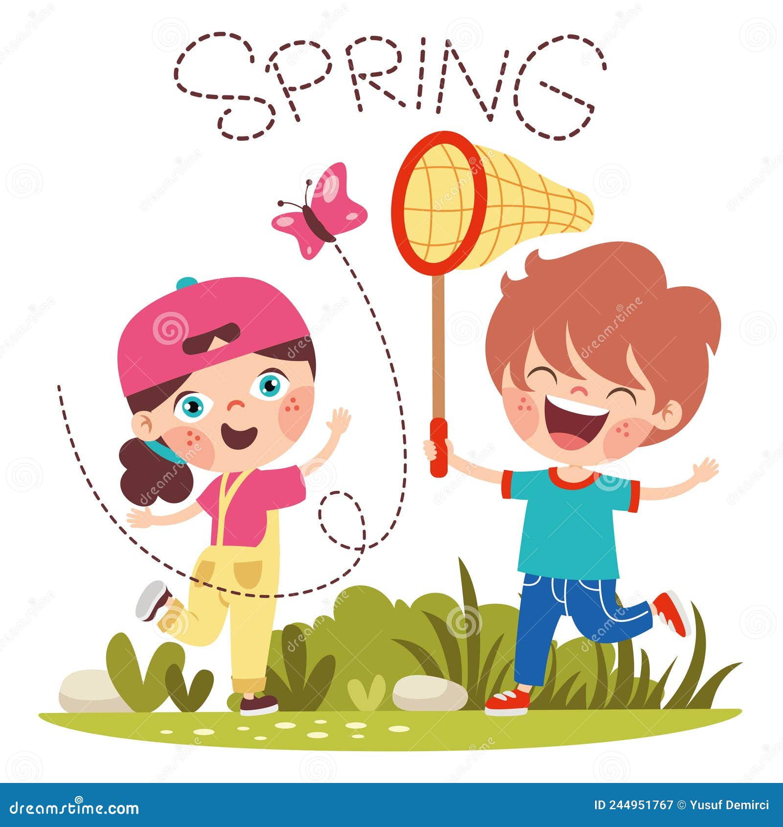 Spring Season with Cartoon Children Stock Vector - Illustration of blossom,  flower: 244951767
