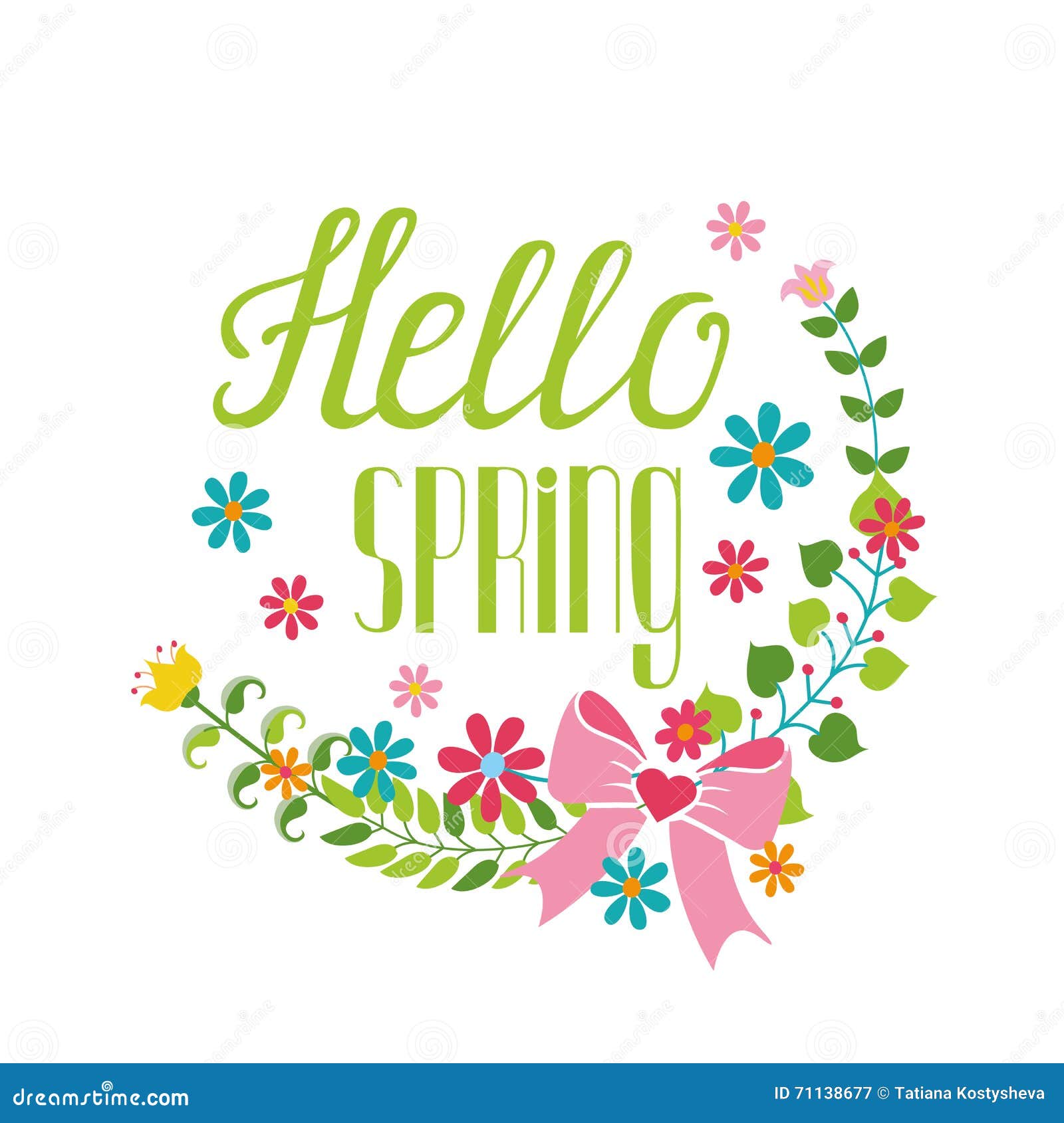 Spring Season Lettering Hello Spring Flower Wreath Stock Vector