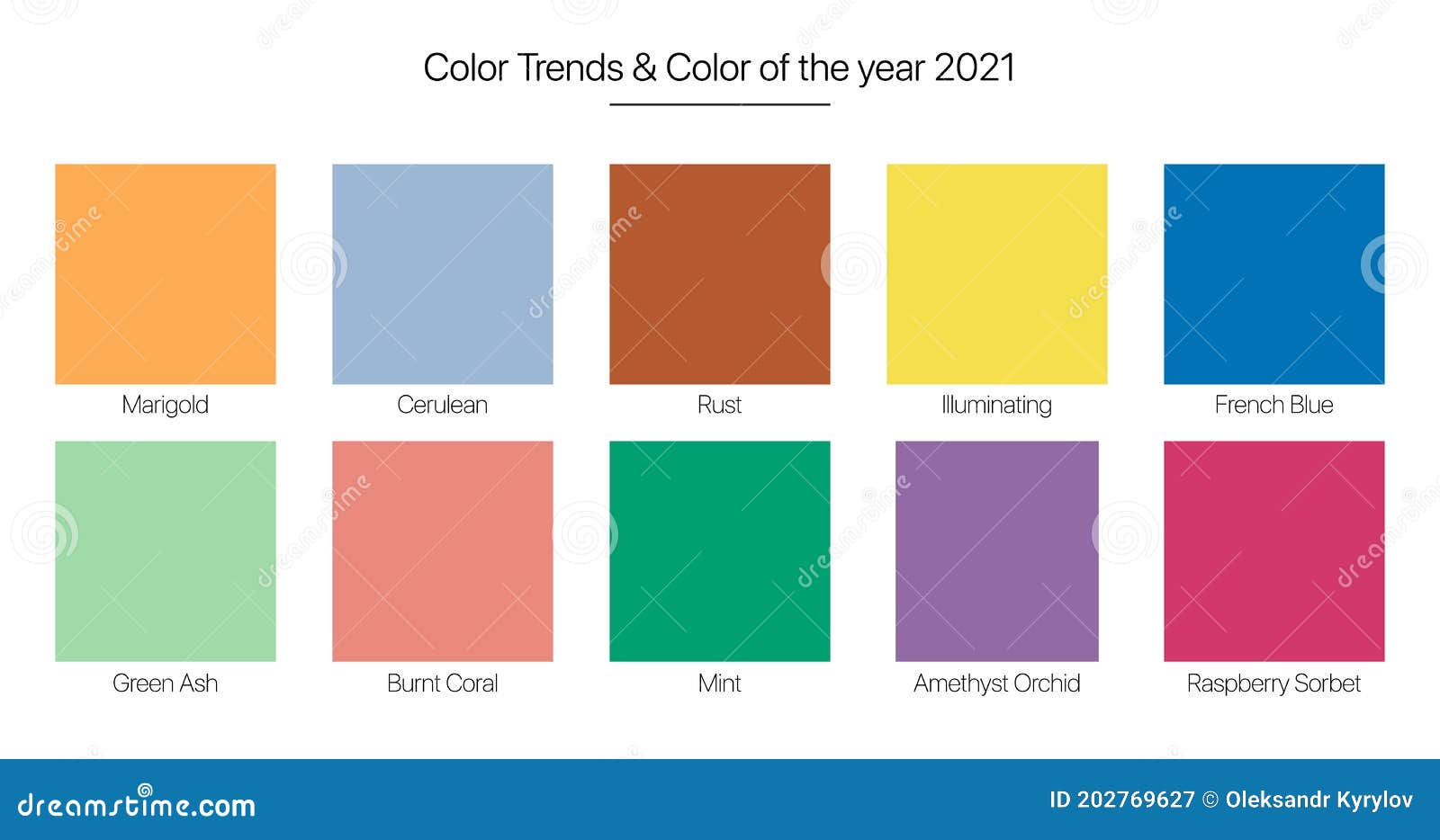 Spring Summer 2020 2021 Color Trends. Fashion Colours Isolated on White ...