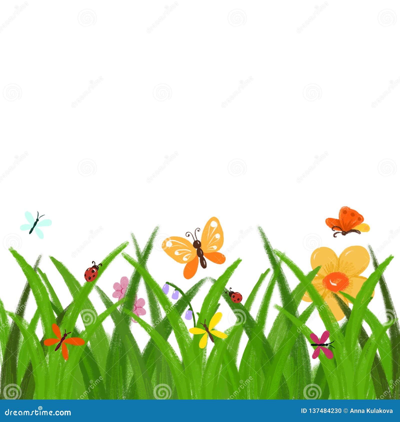Spring Or Summer Hand Drawn Clip Art - Green Grass With ...