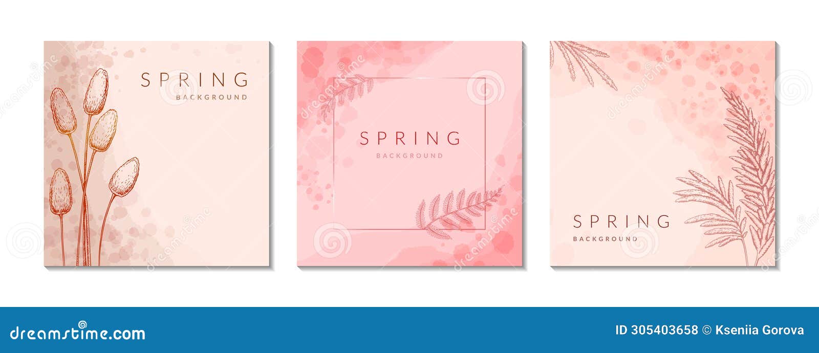 spring summer loral social media square post templates set. waterolor green, beige, pink, pastel abstract flower background and