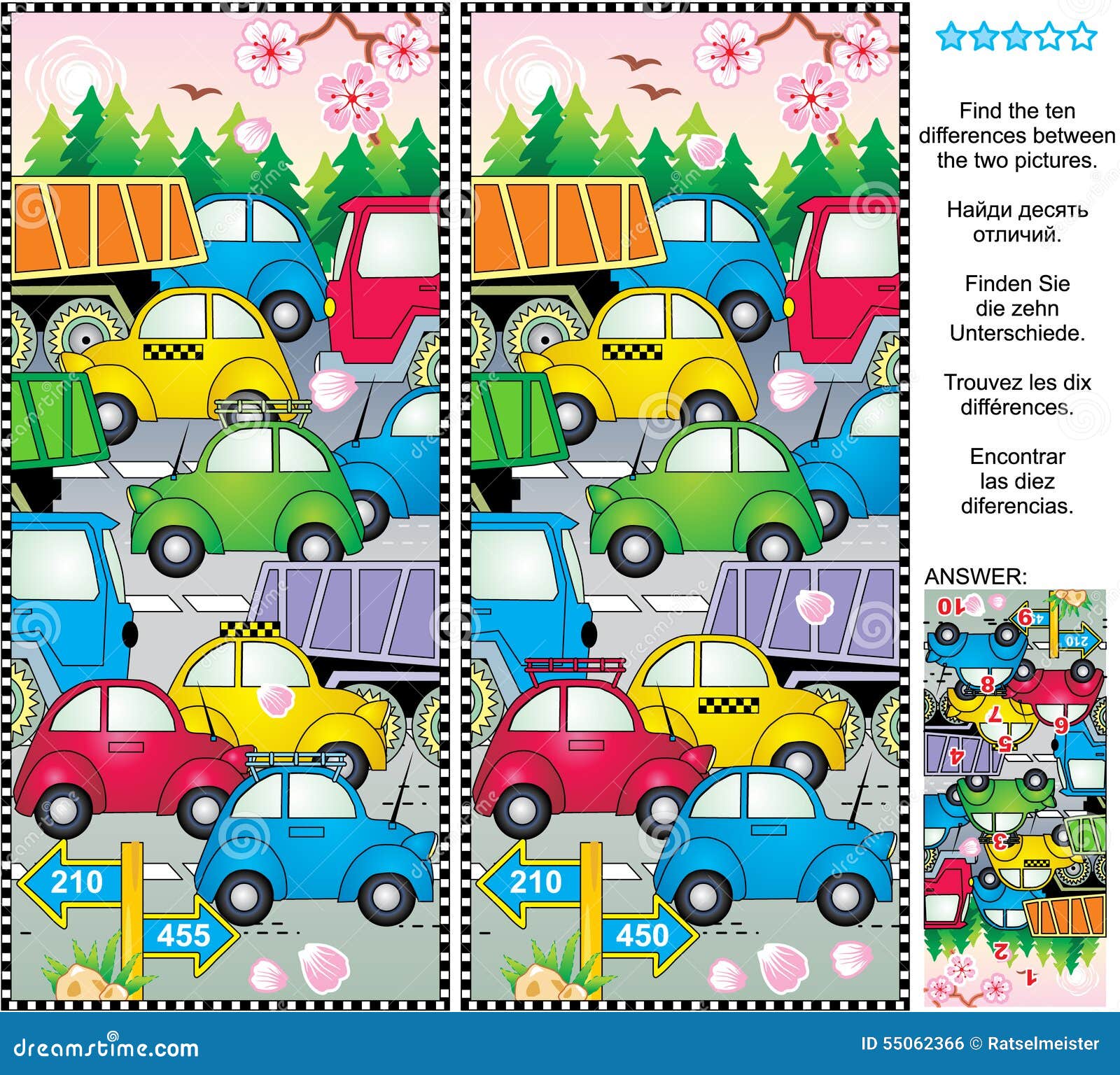 spring or summer traffic jam find the differences picture puzzle