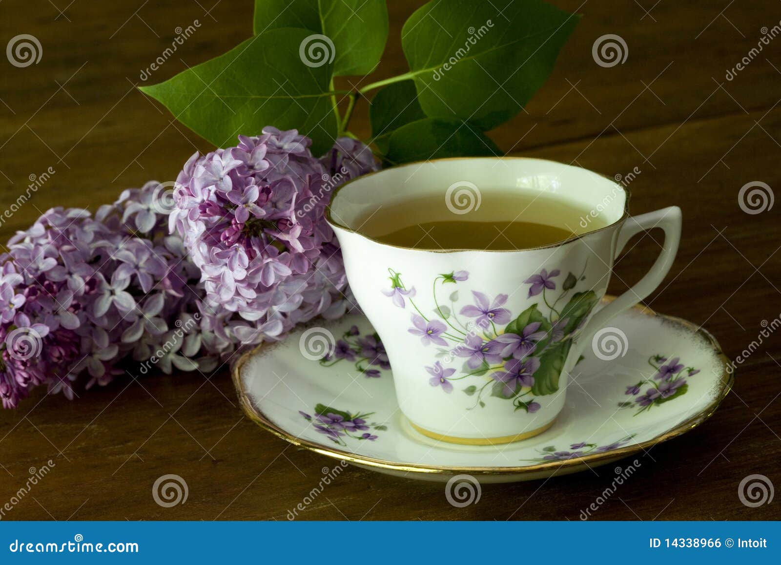 spring tea cup and lilacs