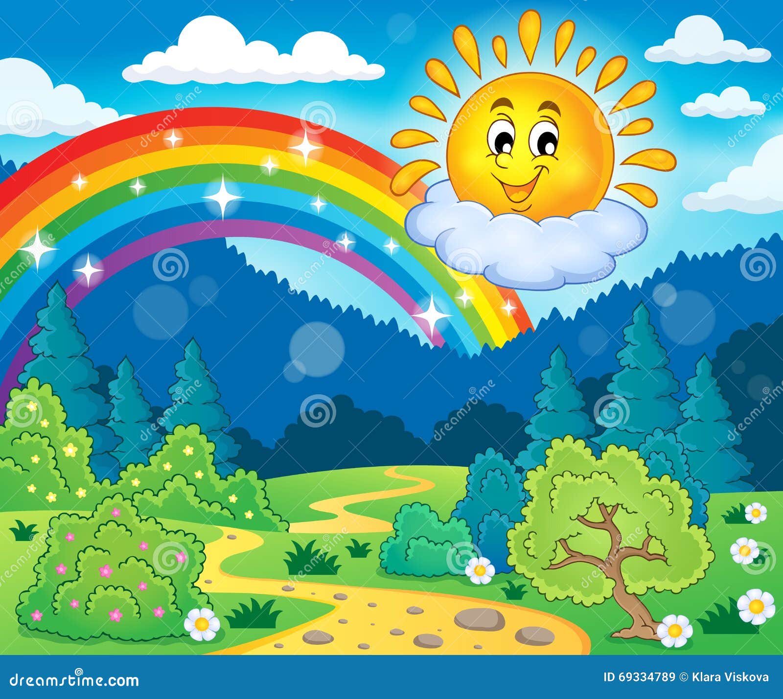 Spring Theme with Cheerful Sun Stock Vector - Illustration of smiling ...