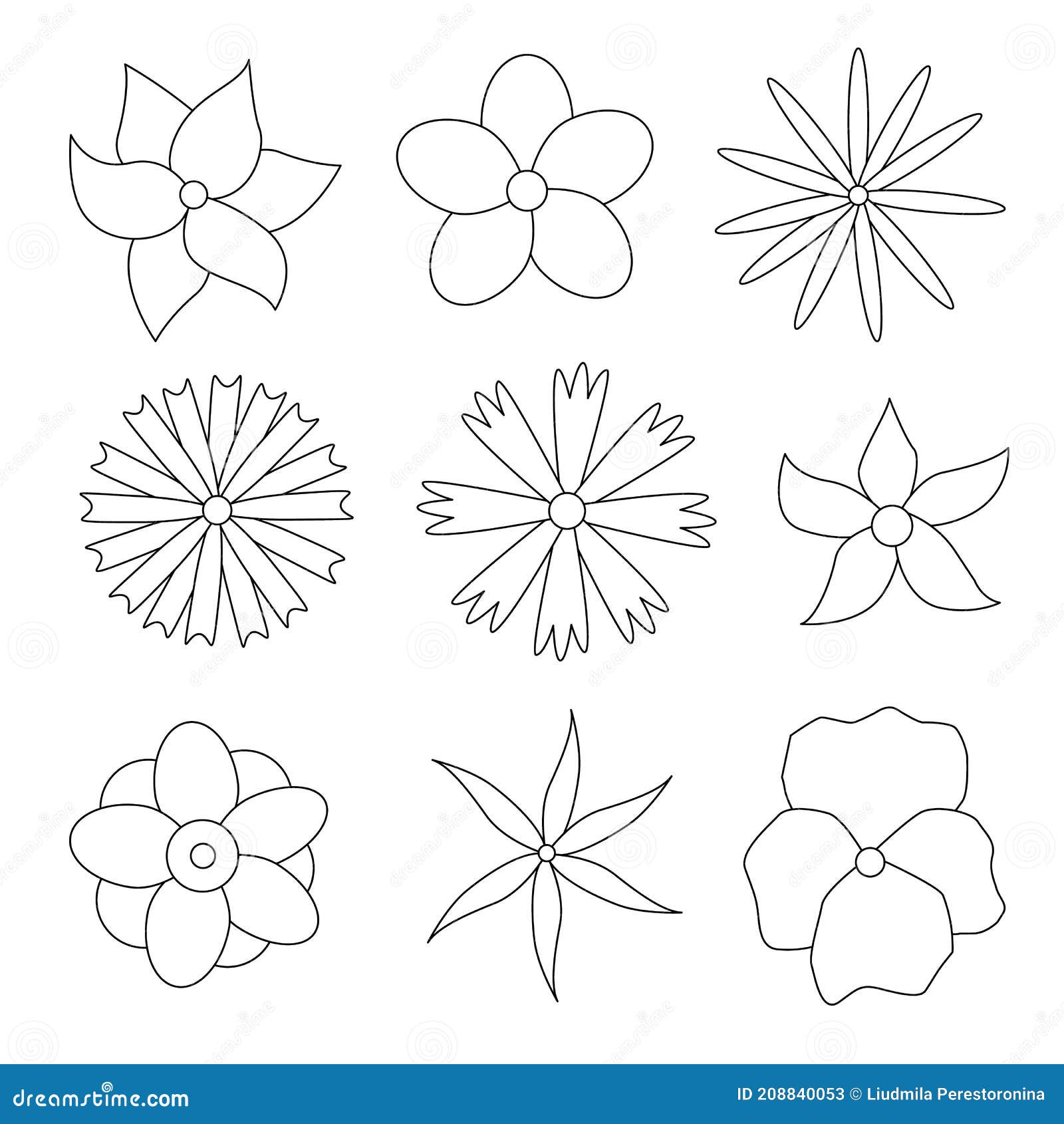 Simple Flowers of Different Shapes. Stock Vector - Illustration of