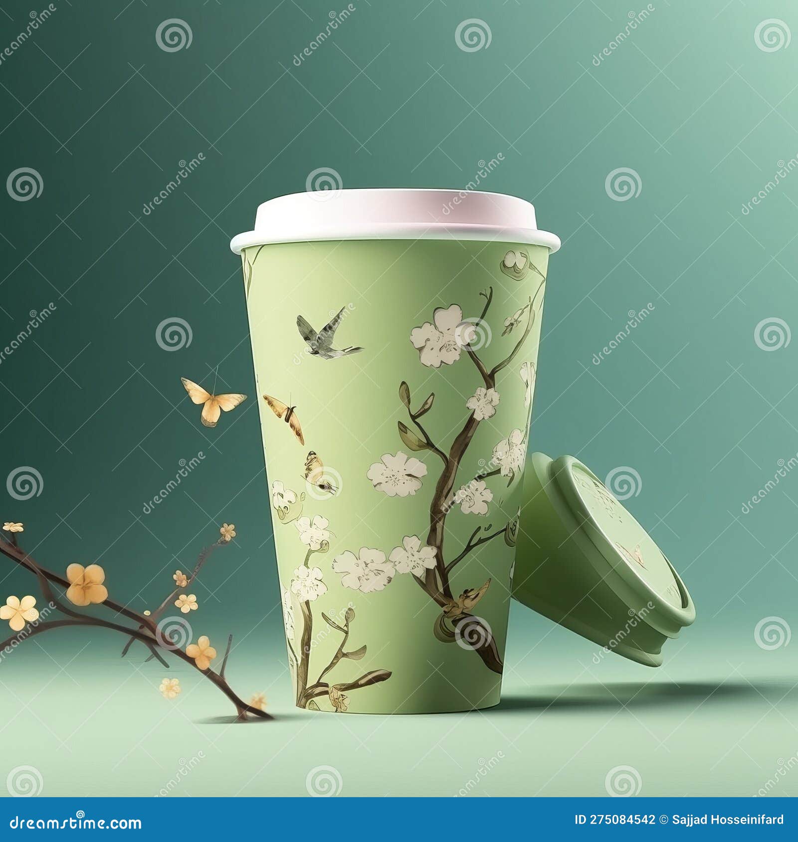 Springthemed Minimalistic Paper Cup Design Stock Illustration