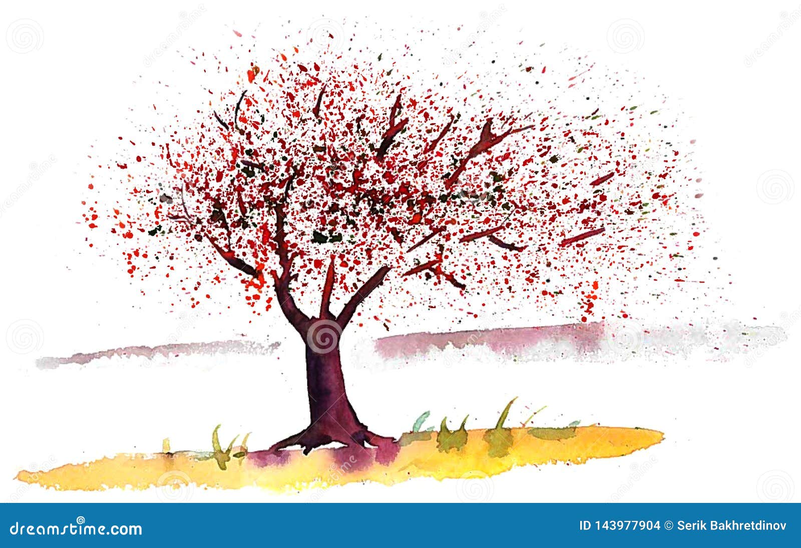 Spring Tree and Flowers Flying in the Wind Stock Illustration