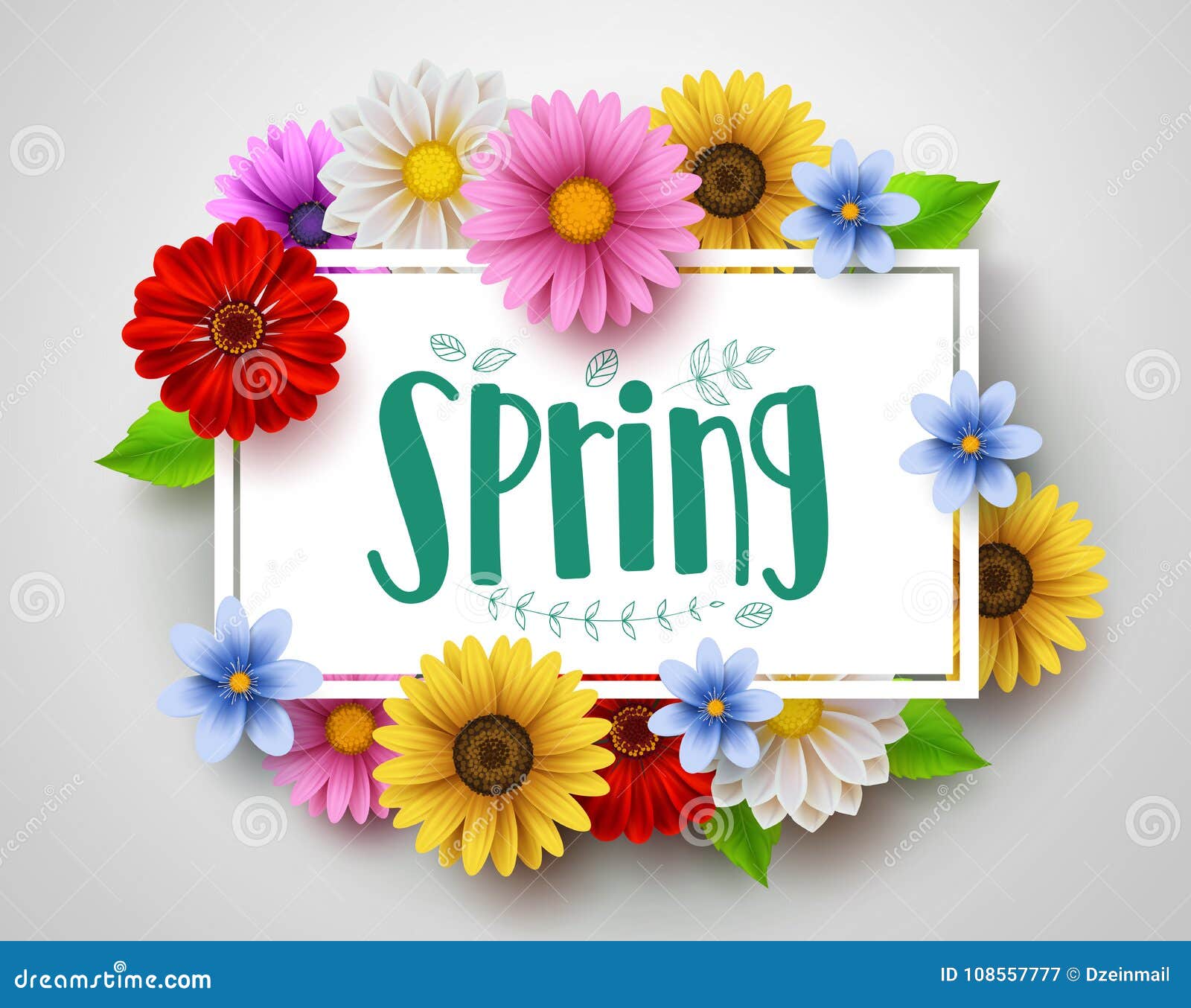 Spring Vector Template Design with Spring Text in White Empty Frame