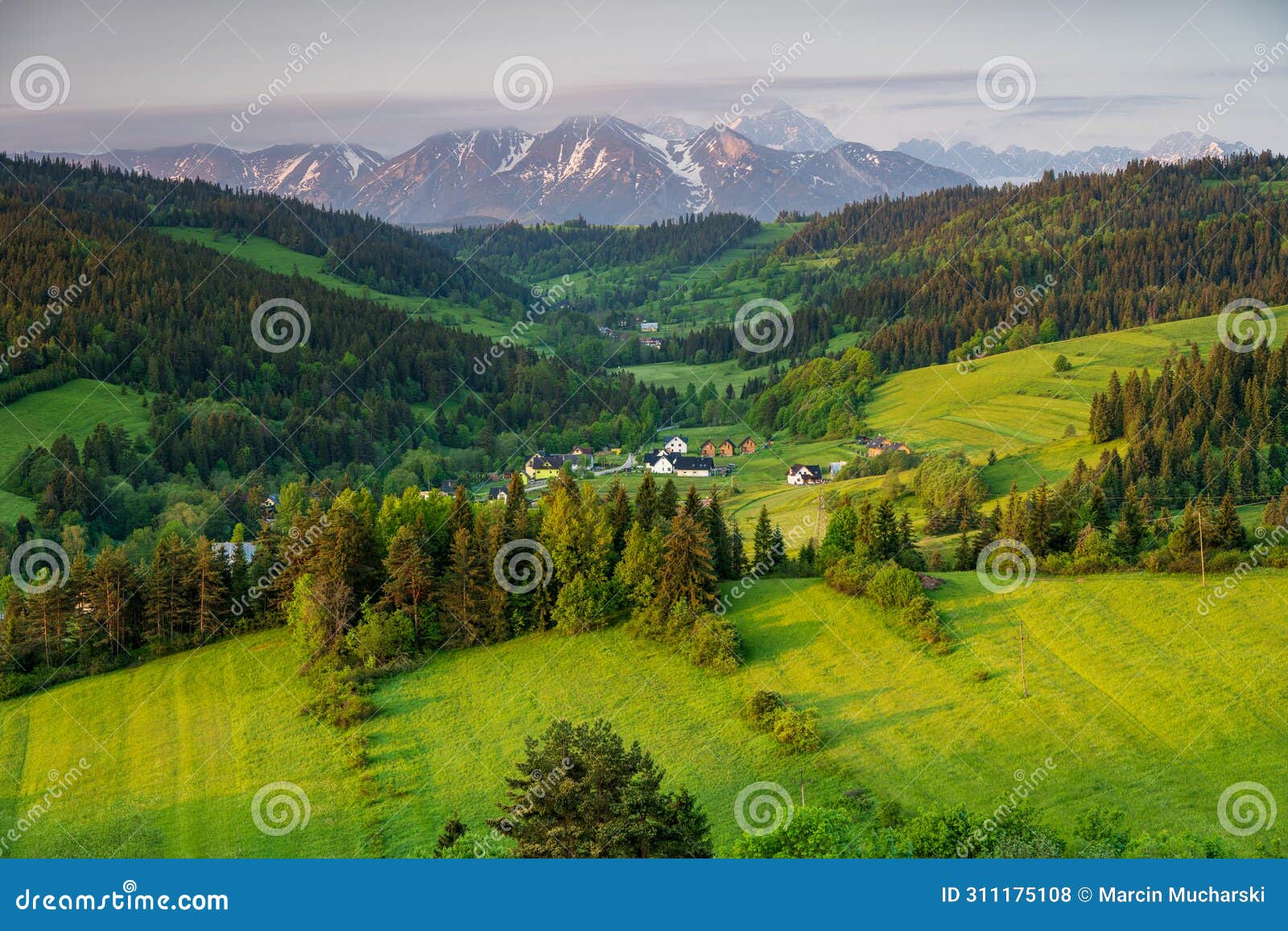 spring view of the tatra mountains from grandeus peak.