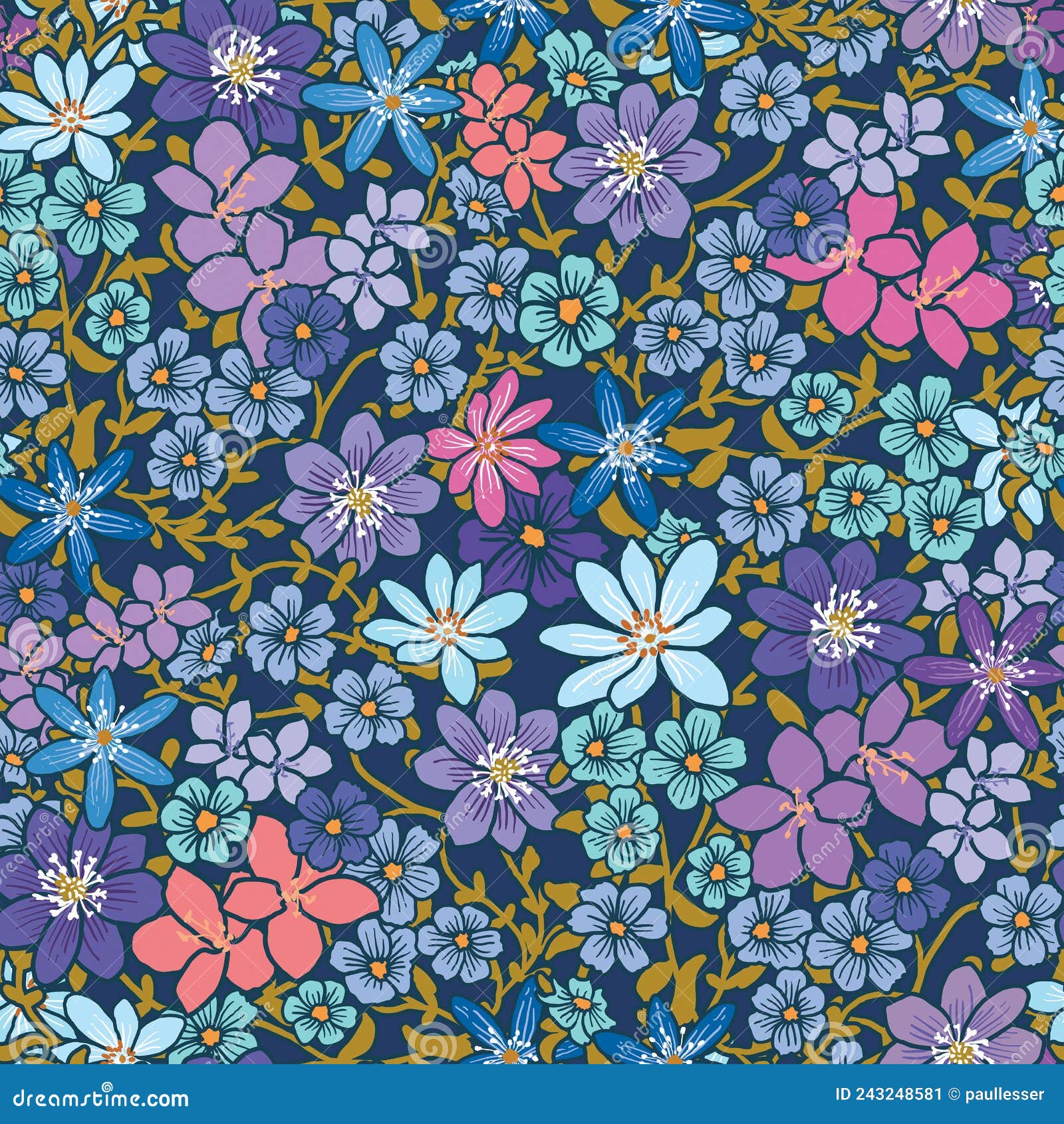 Spring Wildflowers Print. Seamless Floral Pattern Stock Illustration ...