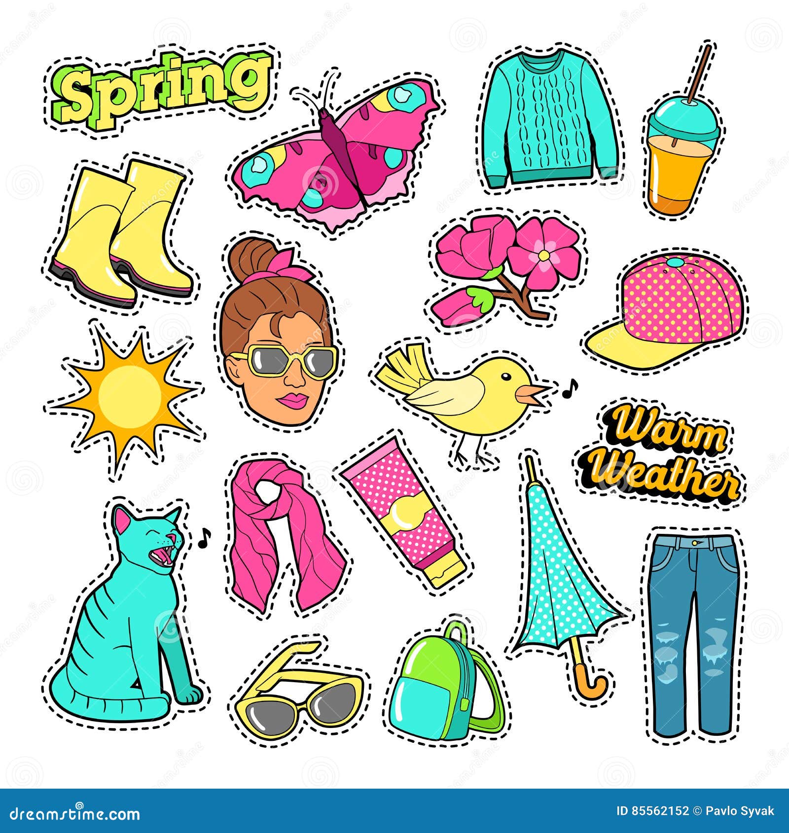 coreano congelador sensibilidad Spring Woman Fashion with Clothes and Accessories Stock Vector -  Illustration of background, casual: 85562152