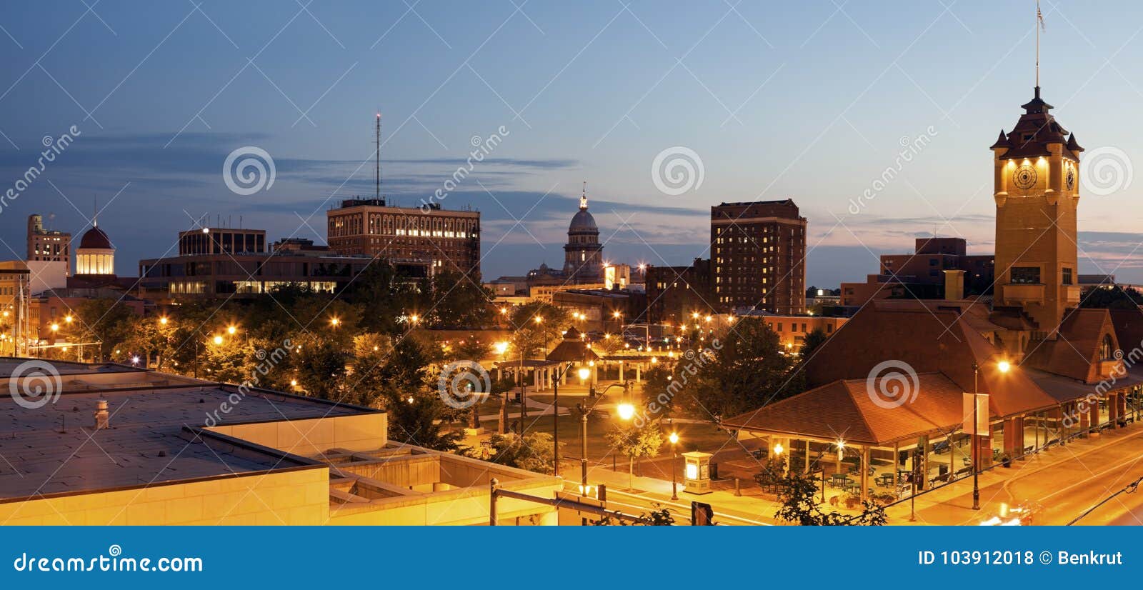 springfield panorama with old and new state capitol buildings