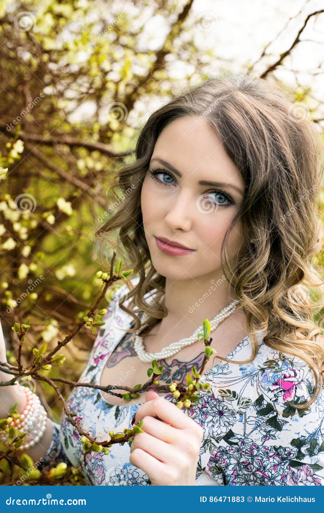 Springtime stock image. Image of woman, curly, brunette - 86471883