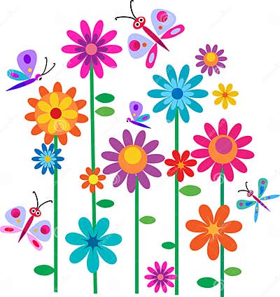 Springtime Flowers and Butterflies Stock Vector - Illustration of ...