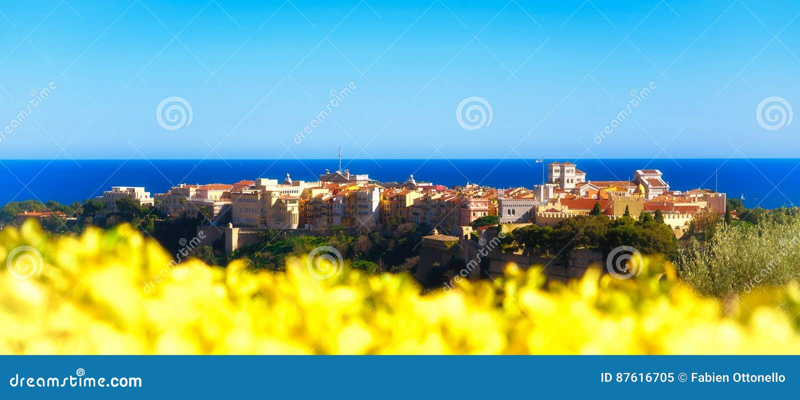 a springtime panoramic view of the rocher in monaco