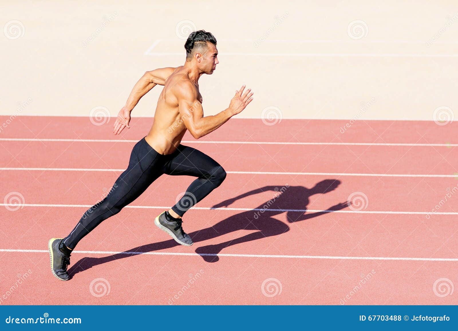Sprinter Leaving on the Running Track. Stock Photo Image of line