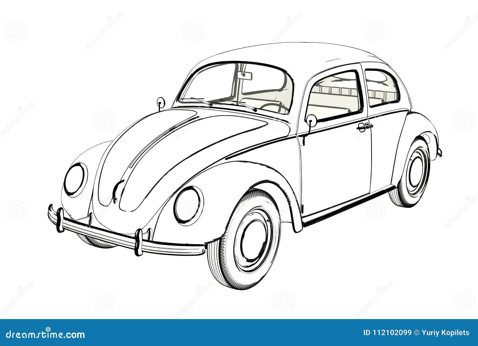 Sprot Car Wolksvagen Beetle Sketch. 3D Illustration. Stock ...