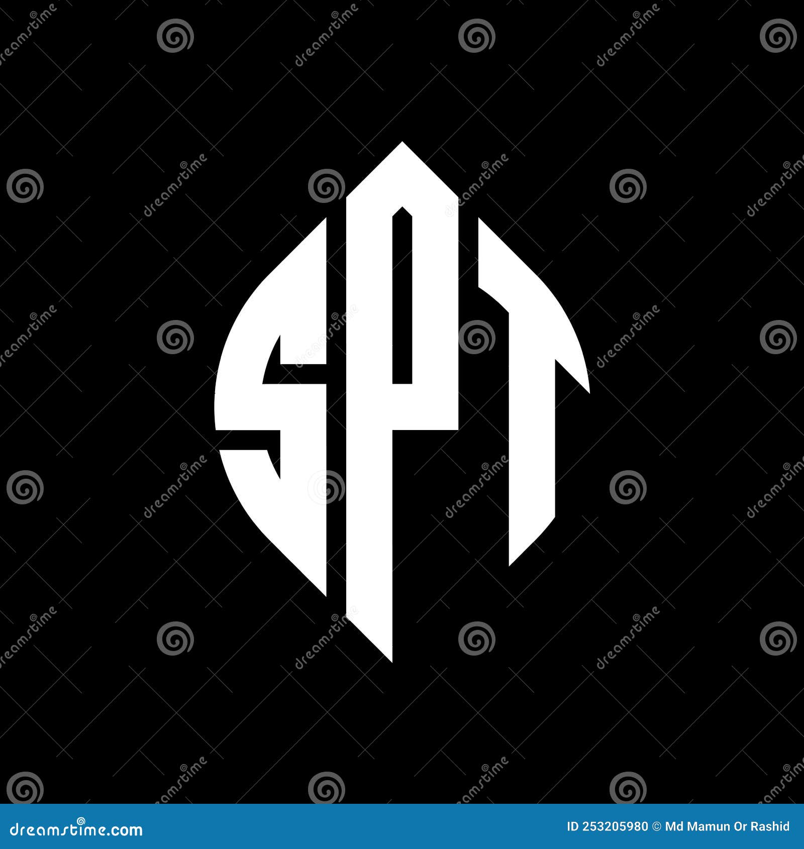 spt circle letter logo  with circle and ellipse . spt ellipse letters with typographic style. the three initials form a