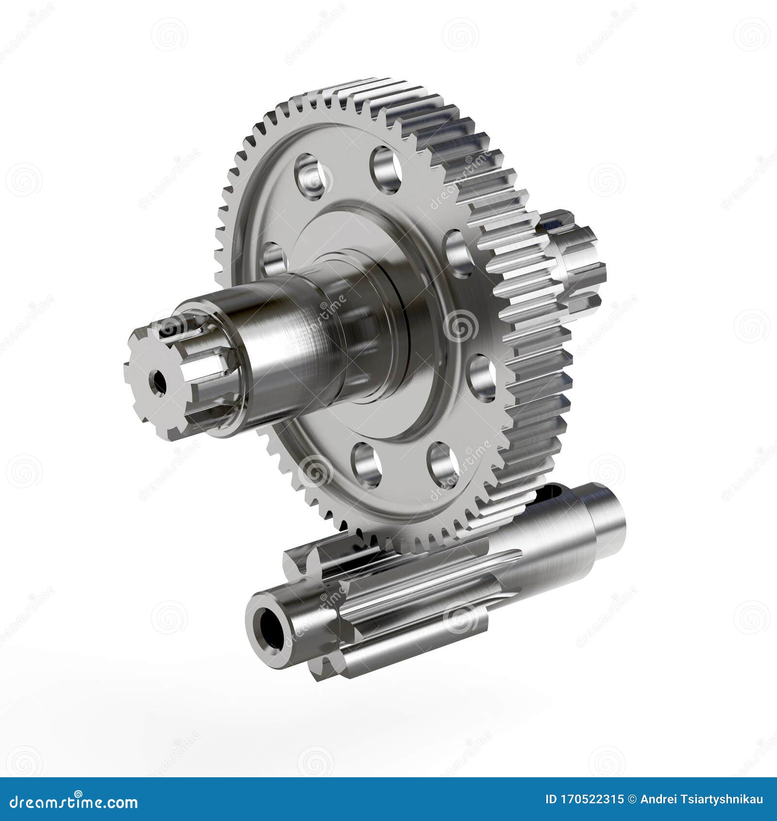 Spur Gear, Gearshaft on White Background, 3D Rendering. Stock Illustration Illustration of
