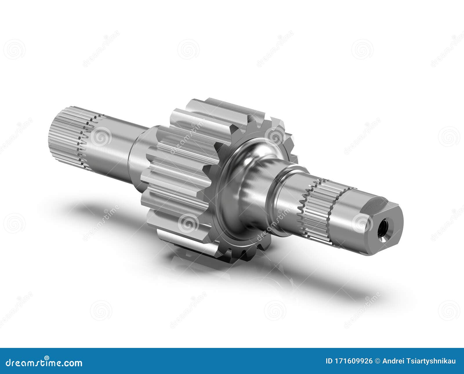 Spur Gear, Gearshaft on White Background, 3D Rendering Stock