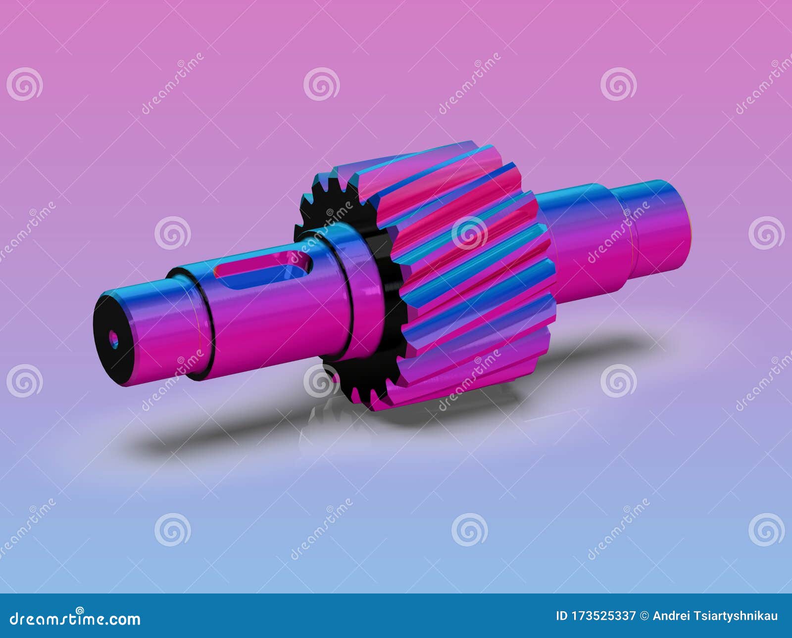 Spur Gear, Gearshaft on White Background, 3D Rendering. Stock